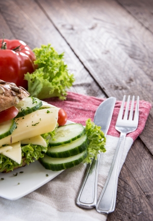 Cheese Sandwich on wooden backgroundの写真素材