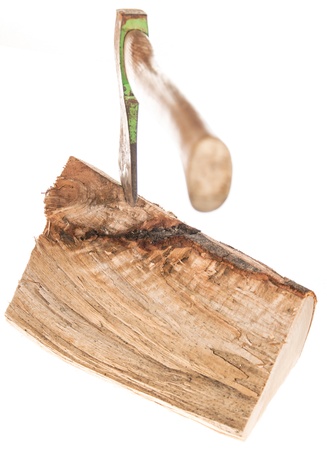 Wood with Axe isolated on whiteの写真素材