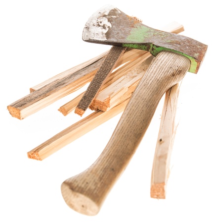 Heap of wood with Axe isolated on white