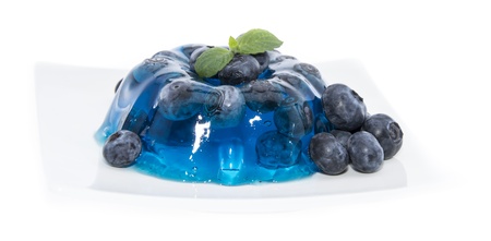 Blueberry Jelly with fresh fruits isolated on white backgroundの写真素材