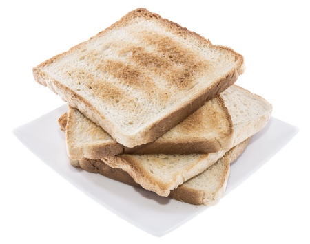 Heap of Toasts on a plate isolated on white background