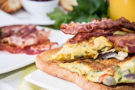 Scrambled Eggs with Bacon (Macro Shot)の写真素材