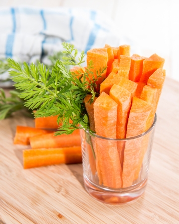 Fresh made Carrot Sticks in a glass (diet food)の写真素材