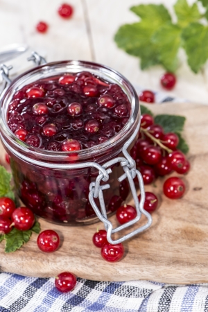 Fresh made Red Currant Jam with fruitsの写真素材