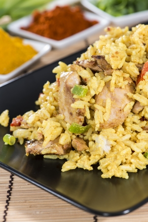 Indian Rice with Curry an Chickenの写真素材