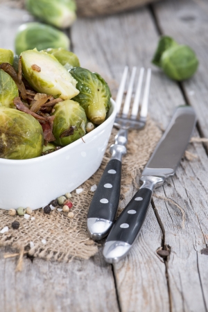 Portion of Brussel Sprouts with Ham and onionsの写真素材
