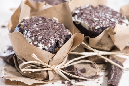 Fresh homemade Chocolate Muffins (close-up shot)の写真素材