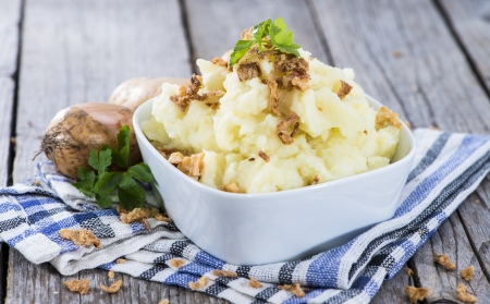 Portion of Mashed Potato on vintage backgroundの写真素材