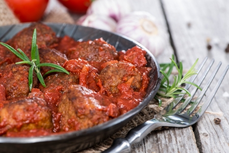 Fresh made Meatballs with Sauce in a vintage panの写真素材