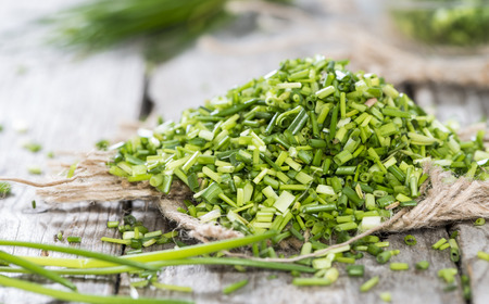 Heap of fresh cutted Chives (detailed close-up shot)の写真素材