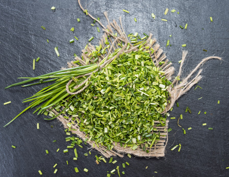 Heap of fresh cutted Chives (detailed close-up shot)の写真素材