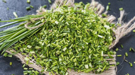 Heap of fresh cutted Chives (detailed close-up shot)