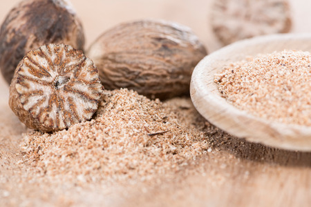 Small heap of grated Nutmegs (detailed close-up shot)の写真素材