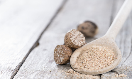 Small heap of grated Nutmegs (detailed close-up shot)の写真素材