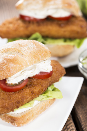 Homemade Fishburger with lettuce and fresh made remouladeの写真素材