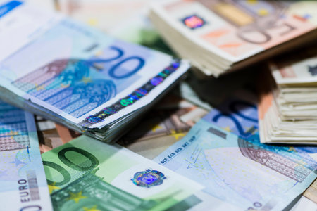 Euro Banknotes (close-up shot) for use as background image or as textureの写真素材