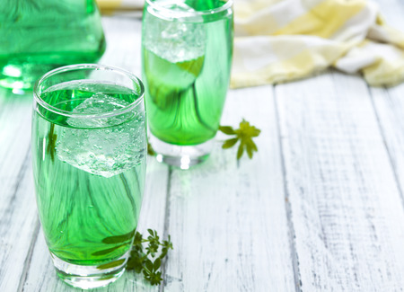 Cold beverage with Woodruff taste in a glass Cold beverage with Woodruff taste in a glass