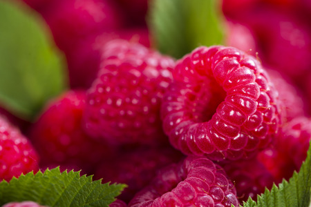 Raspberries as detailed close-up shot food background image