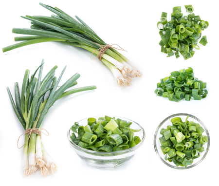 Scallions (different images) isolated on white backgroundの写真素材