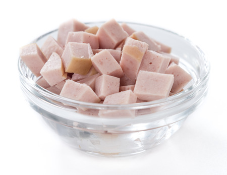 Portion of fresh Baloney isolated on white backgroundの写真素材