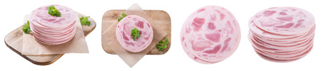 Portion of Ham Sausage isolated on white background (selective focus)