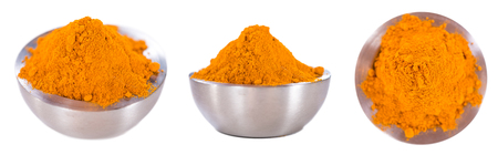 Turmeric (close-up shot, selective focus) isolated on white backgroundの写真素材