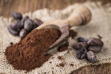 Portion of Cocoa powder (selective focus) as detailed close-up shotの写真素材
