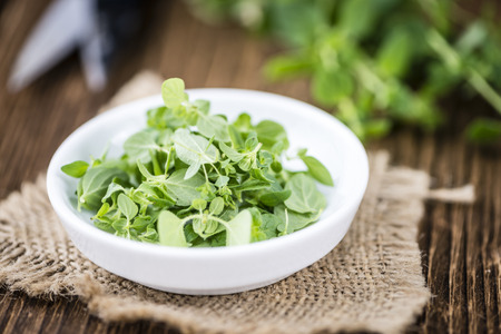 Fresh Oregano (detailed close-up shot; selective focus) on vintage wooden backgroundの写真素材