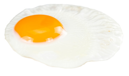 Fried Egg isolated on white background (close-up shot)