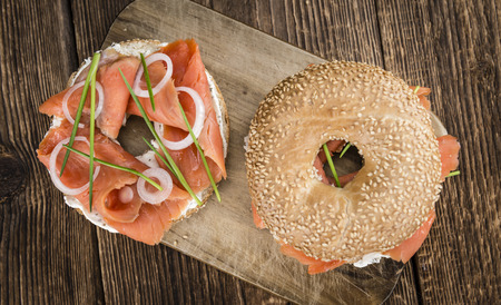 Salmon on a Bagel (selective focus; detailed close-up shot)の写真素材
