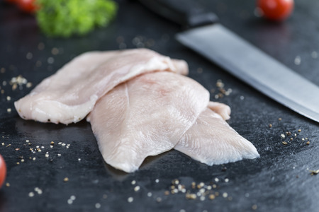 Chicken Cutlet on a slate slab (detailed close-up shot)の写真素材