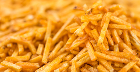 Portion of Potato Sticks (close-up shot) for use as background image or as textureの写真素材