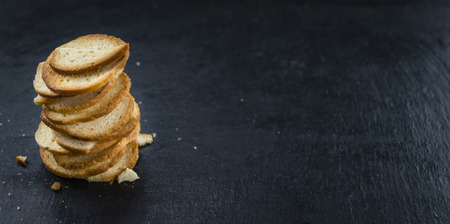 Fresh baked bread chips (close-up shot; selective focus)の写真素材