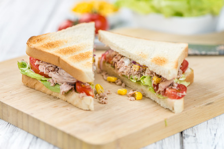 Fresh made Tuna Sandwiches (detailed close-up shot; selective focus)の写真素材