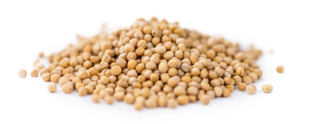 Mustard Seeds isolated on white background (selective focus; close-up shot)の写真素材