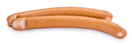Portion of fresh made Wiener Sausages isolated on white backgroundの写真素材