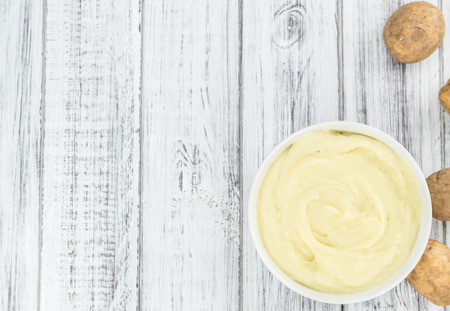 Fresh made Mash on a vintage background (close-up shot)の写真素材