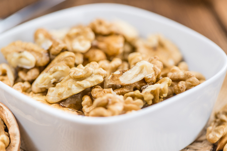 Portion of fresh Walnut kernels (close-up shot; selective focus)の写真素材