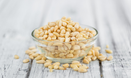 Portion of fresh Pine Nuts (close-up shot; selective focus)の写真素材