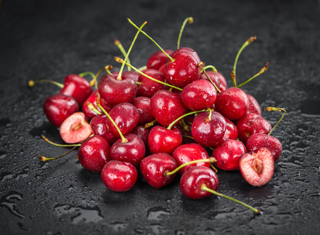 Portion of fresh Cherries  close-up shot; selective focusの写真素材