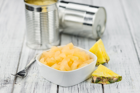 Portion of fresh Preserved Pineapple pieces  close-up shot; selective focusの写真素材