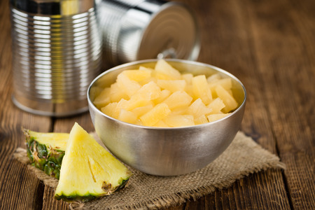 Portion of fresh Preserved Pineapple pieces  close-up shot; selective focusの写真素材