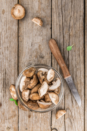 Portion of fresh Shiitake mushrooms  close-up shot; selective focusの写真素材