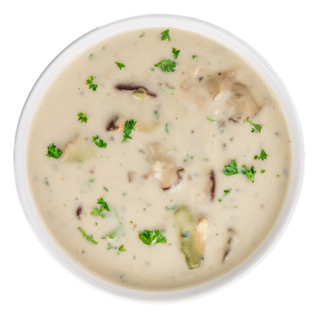 Porcini Soup isolated on white background, selective focus, close-up shotの写真素材