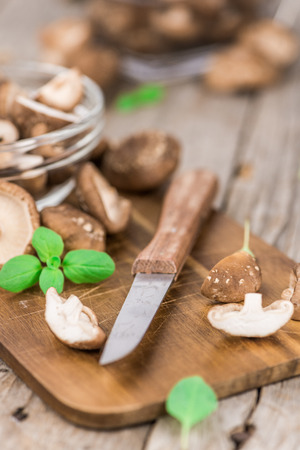 Portion of fresh Shiitake mushrooms  close-up shot; selective focusの写真素材