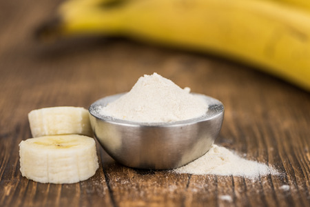 Fresh made Ground Banana on an old and rustic wooden table; selective focus; close-up shotの写真素材