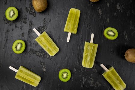 Kiwi ice cream (fresh) as detailed close-up shot, selective focus)の写真素材