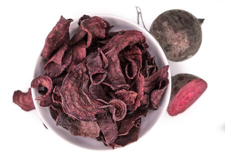 Portion of Beetroot Chips as detailed close-up shot; selective focusの写真素材