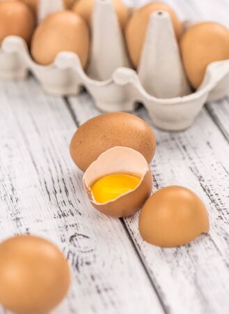 Fresh Raw Eggs as detailed close-up shot (selective focus)の写真素材