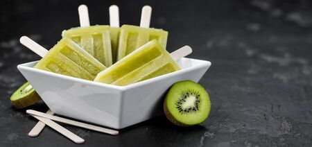 Kiwi ice pops (fresh) as detailed close-up shot, selective focus)の写真素材